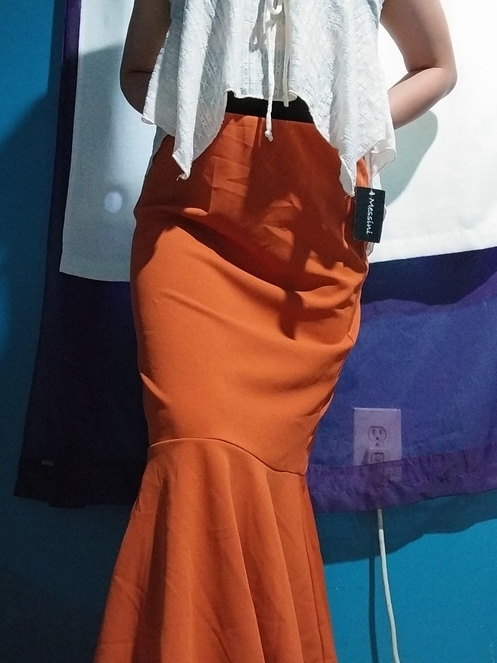 High-Waist Orange Pencil Mermaid Skirt
